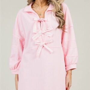 JODIFL Light Pink Bow-Front Sweatshirt Dress
